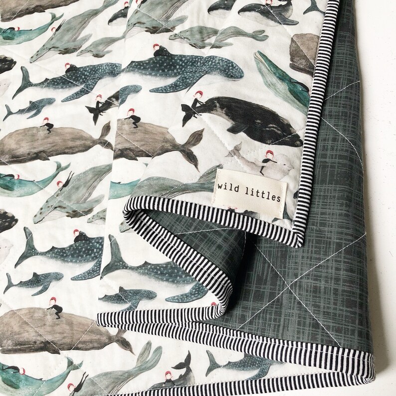 Whale Modern Baby Quilt Wholecloth Boy Twin Quilt Baby Quilt Etsy