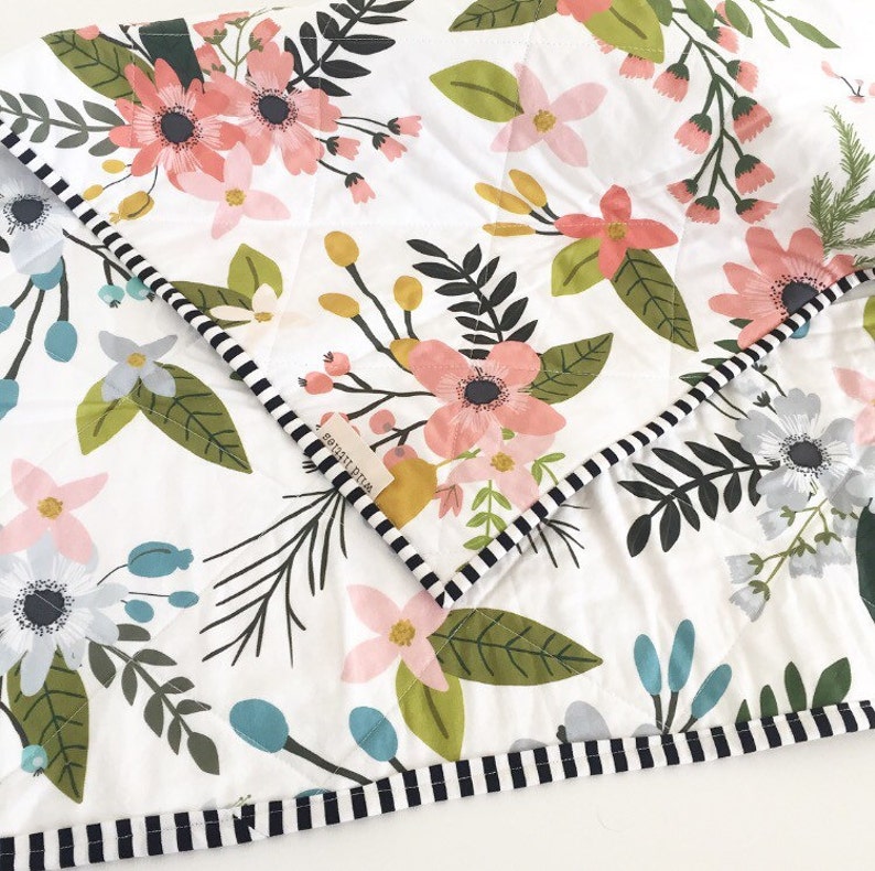 Modern Wholecloth Baby Quilt-Modern Baby Girl Quilt-Baby Quilt Blanket-Floral Baby Quilt Boho Baby Quilt Indie Baby Quilt
