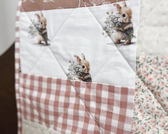 Baby Quilt -Bunny Quilt -Handmade Quilt-Baby Blanket, Rifle Paper Co Fabric, Baby Quilt for Sale, Blue Floral Quilt, Toddler Quilt