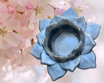 Black Marble Lotus Flower Candle Tea Light Holder Jar - Handmade Resin