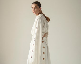 WOODEN buttons white SKIRT