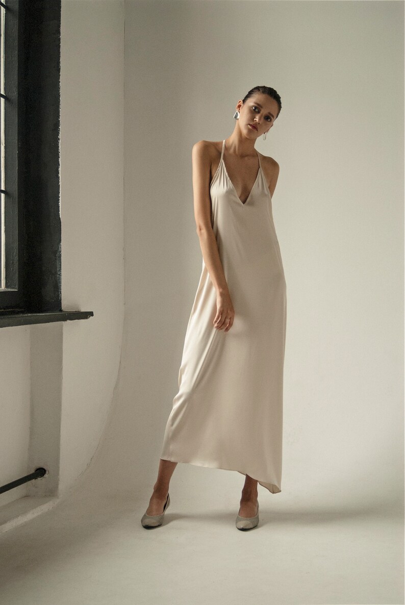 CREAM open back ASYMMETRIC slip DRESS