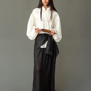 White Silk Long Sleeve Blouse