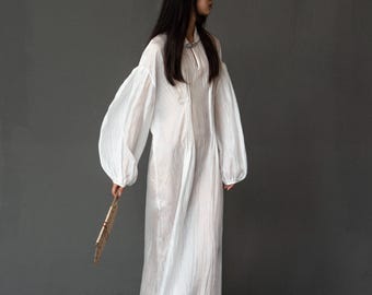 White Long Sleeve Silk Dress