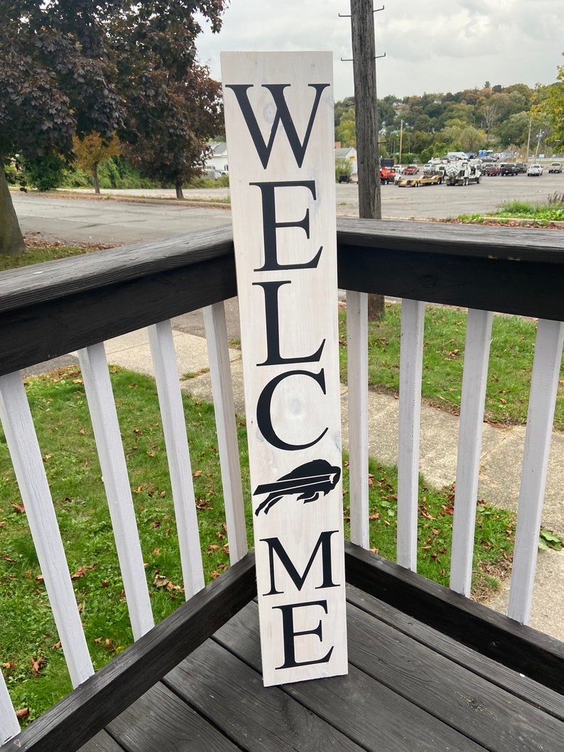 Welcome Buffalo Bills Sign Buffalo Bills Porch Sign Front Porch Sign Football Sign Welcome SIgn Housewarming Gift NFL Buff image 1