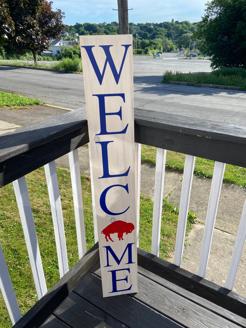 Throwback Logo Buffalo Bills Welcome Sign Buffalo Bills Sign Football Sign Buffalo Bills Mafia Welcome Sign Porch Sign image 1