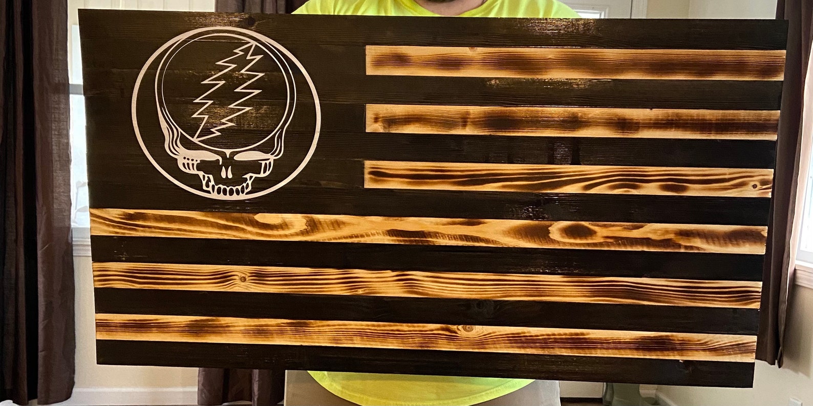Grateful Dead American Flag Wood Flag Burnt Dead & | Etsy