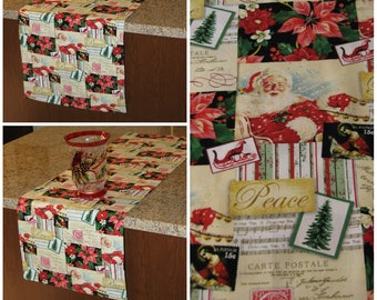 Christmas table runner, Holiday table runner, Winter table runner, Fireplace decor, Christmas mantel, Bookcase decor, Poinsettia, Santa