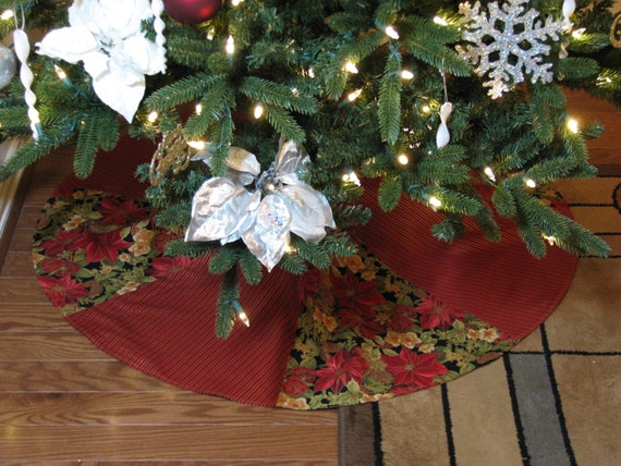 Poinsettia Christmas Decor Red Tree Skirt Poinsettia Christmas Decor Red Tree Skirt