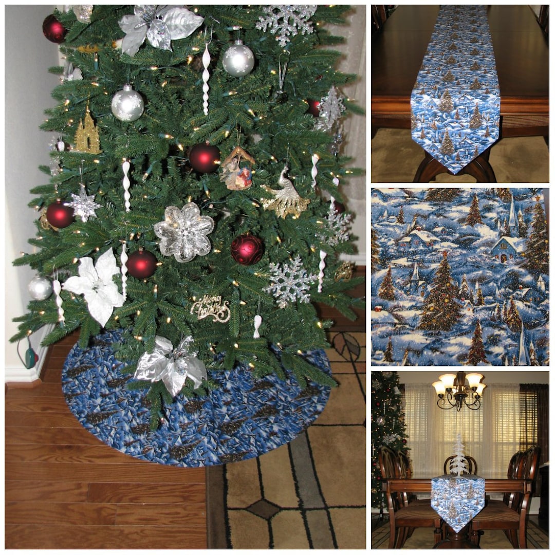 Silver Table Runner Christmas Table Runner Christmas Tree Etsy