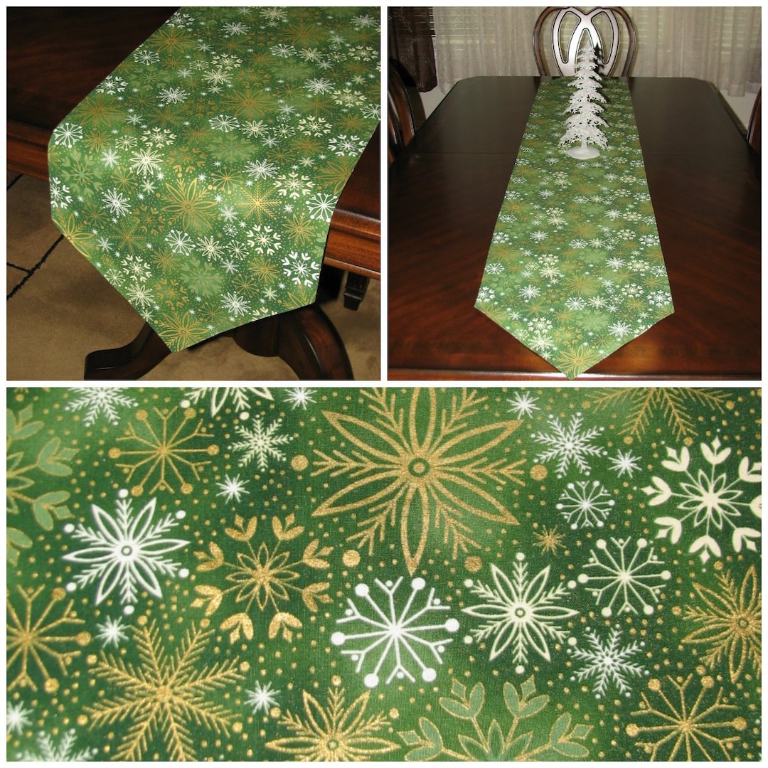 Gold Table Runner, Green Table Runner, Christmas Table Runner, Holiday