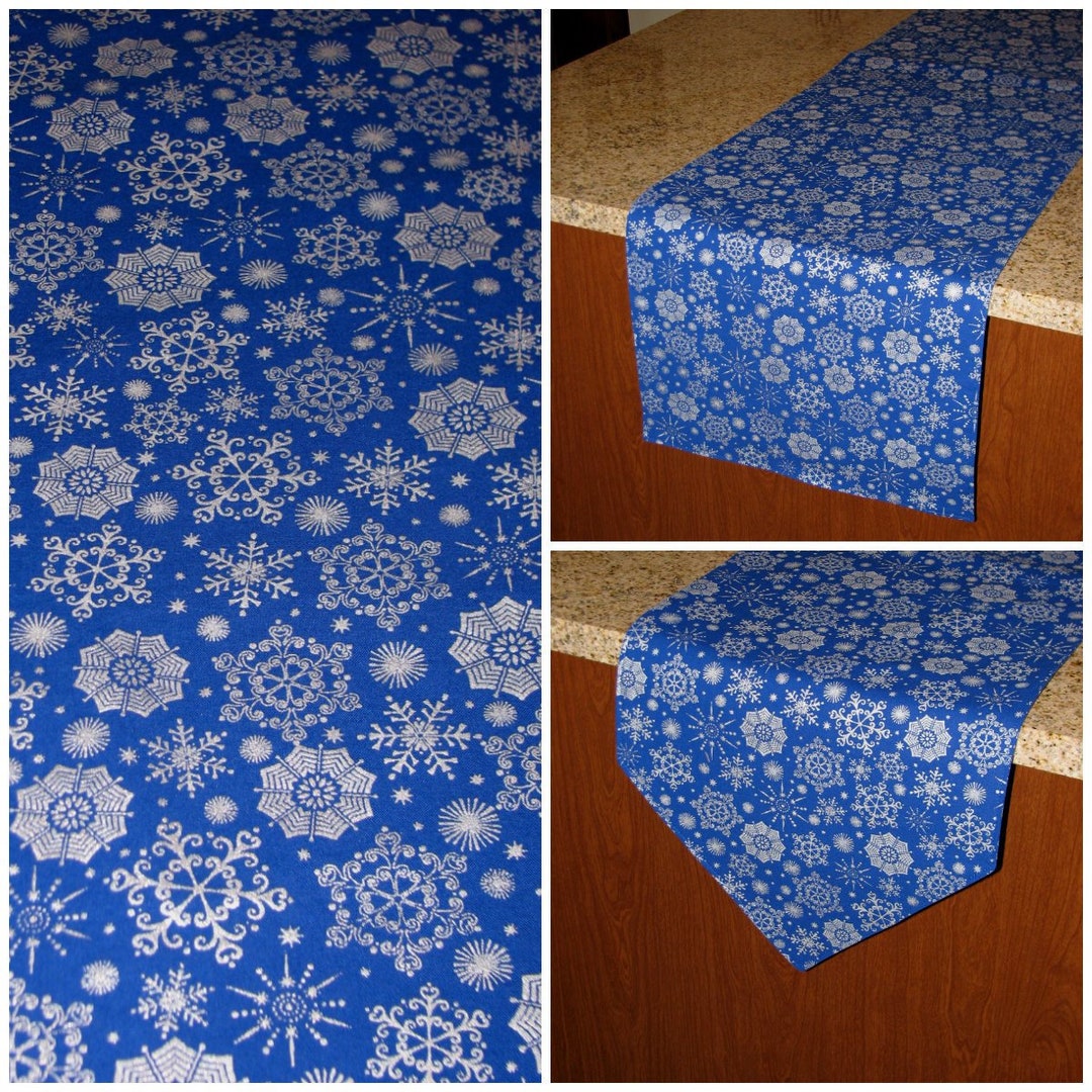 Silver Table Runner, Blue Table Runner, Christmas Table Runner, Holiday