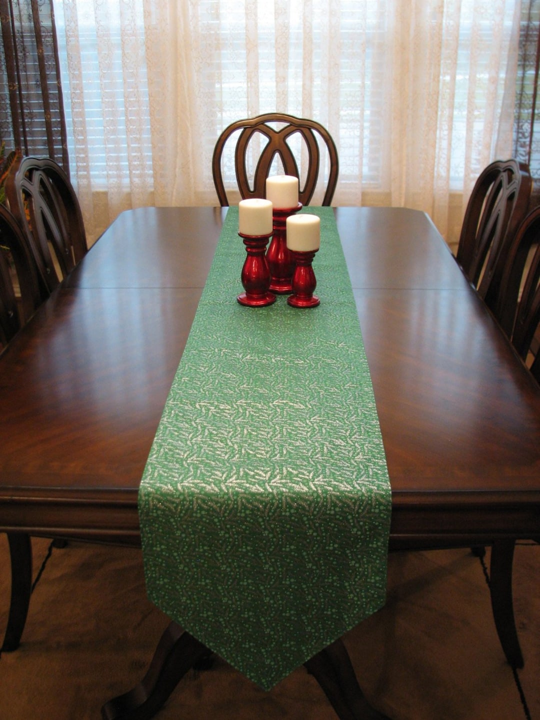 Silver table runner Christmas table runner Green table Etsy España