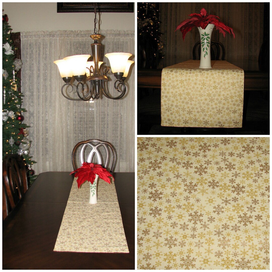 Gold table runner, Christmas table runner, Winter table runner, Holiday