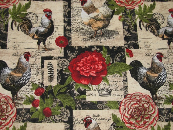 Valance Chicken Rooster Print on Off-white Background Custom Made Farmhouse