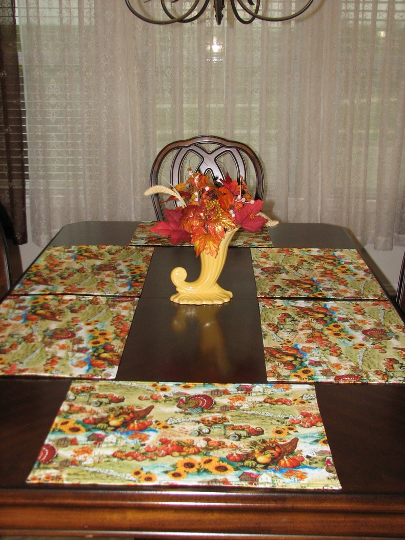 Thanksgiving Table Decor Placemats Set of 6 Fabric Etsy