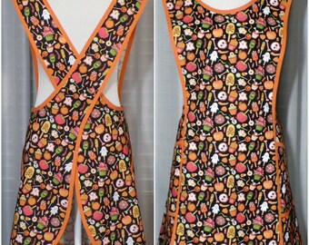 Halloween Apron, Old Fashioned Apron, Pinafore Apron, Baking Apron, Aprons for women, Cross Apron, Cross Back Apron, Womens Apron