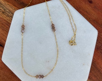 Mystic Chocolate Moonstone and 14k Gold Filled Necklace/Chain -Layering Necklace-Minimalist Jewelry, 17" Chain, Simple Gold Necklace Layer