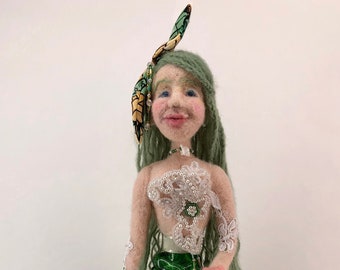 Mermaid Bottle Doll, Needle felted Art, Mermaid