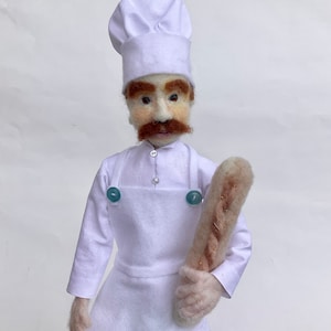 Needle Felted Baker Bottle Doll: Chef Fiber Art.