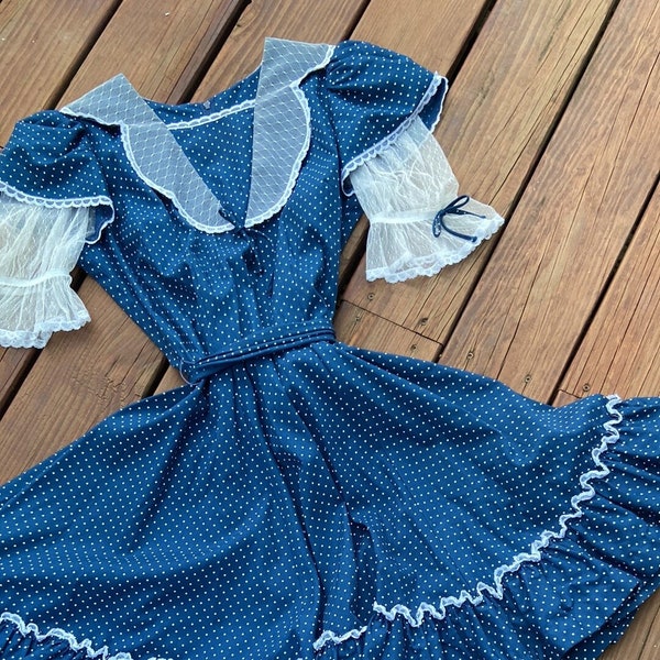 Partner Please! by Malco Modes vintage Navy with white polka Dot square dancing  dress-sz 14.