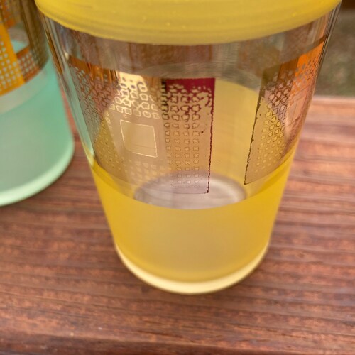 Vintage sale High Ball gold block Glasses; 5 Colors with Gold Sqares; Vintage Barware; orange, Blue Green ,Yellow lavender