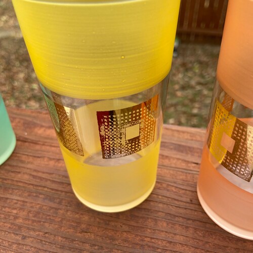 Vintage sale High Ball gold block Glasses; 5 Colors with Gold Sqares; Vintage Barware; orange, Blue Green ,Yellow lavender