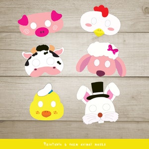 Farm animal mask, party, farm animal birthday,  pig mask, rooster mask, cow mask, sheep mask, duck mask, rabbit mask
