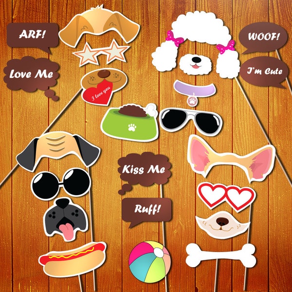 Dog photo booth props, dog birthday party, dog mask, printable dog, dog party supplies, dog party decorations, dog photobooth props