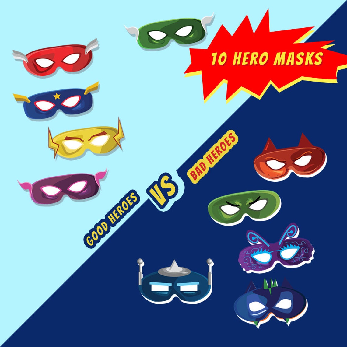 Hero Masks Superhero Party Photo Booth Props Hero Masks Etsy