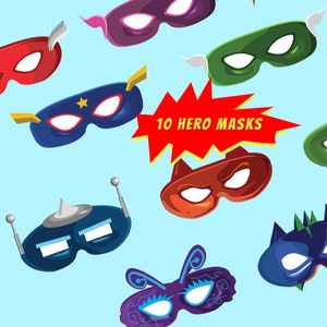 Hero masks, superhero party, photo booth props, hero masks, heroes masks, kids mask, paper kid mask, mask clipart, superhero birthday