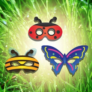 Bug mask, lady bug mask, butterfly mask, bee mask, butterfly eye mask, bug mask set, ladybug child&#39;s mask, bee birthday party, bugs birthday