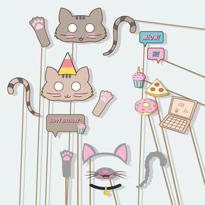 Cat Birthday Photo Booth Props: Printable Kitty Party Masks (PDF)