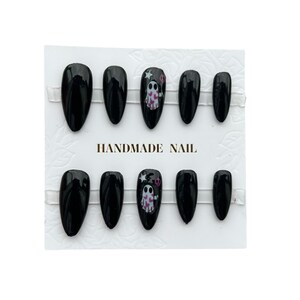 Halloween Nägel, Gespenster Nägel, Schwarze Presse auf Nägel, Nägel kleben, Nagelset
