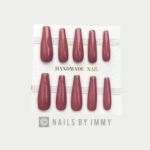 Burgundy press on nails, stick on nails, nail set