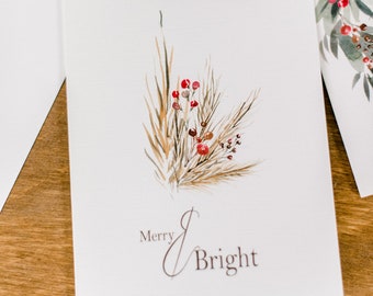 Merry and Bright Watercolor Christmas Card 4x5