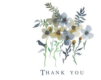 Blue Wild Flowers Thank You Note pack of 8