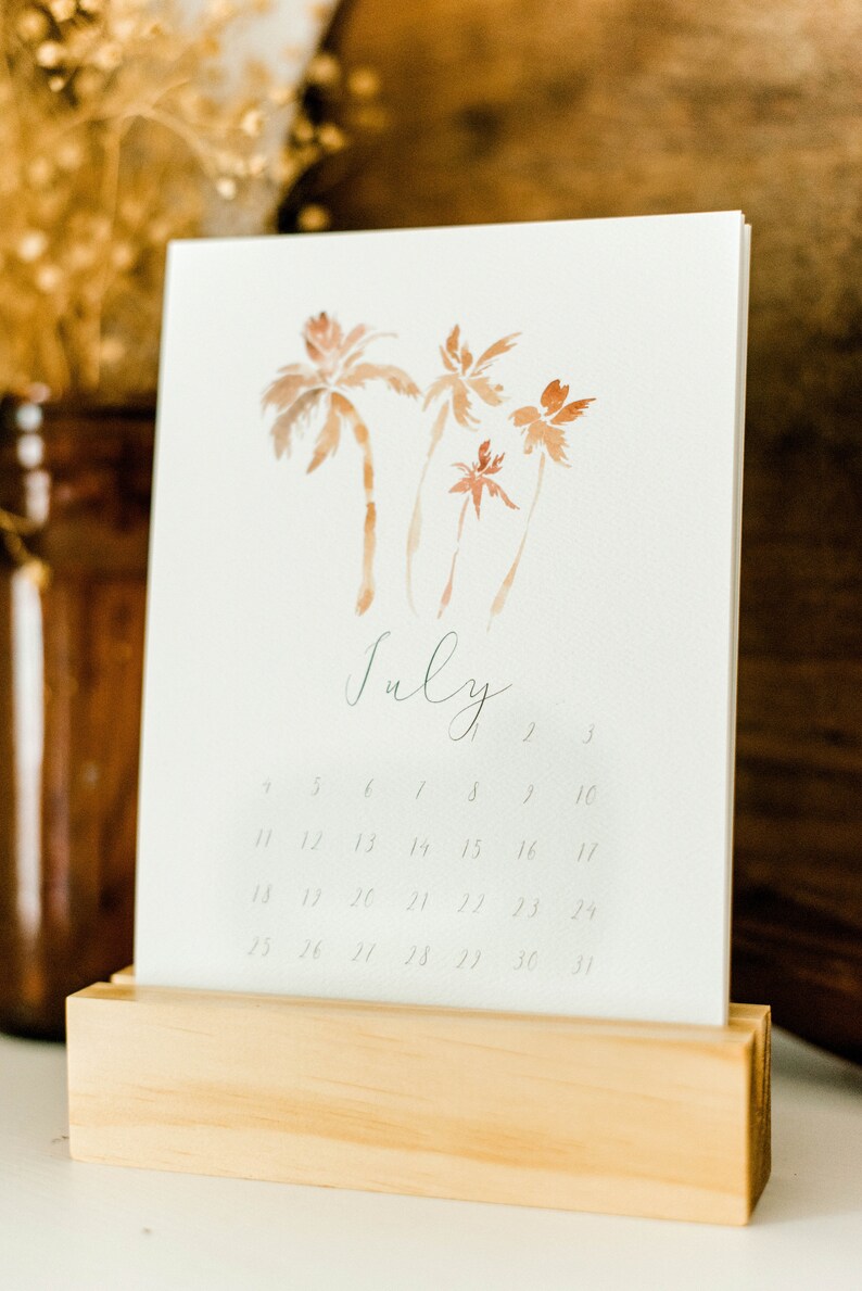 Watercolor floral and landscape 2021 calendar with natural wood block stand image 5