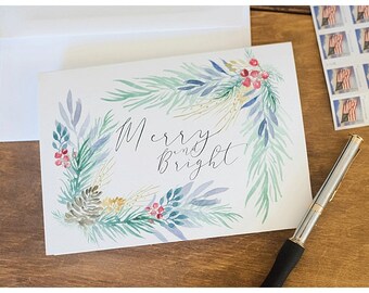 Christmas Card "Merry and Bright" Watercolor