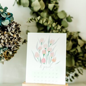 Watercolor floral and landscape 2021 calendar with natural wood block stand image 6