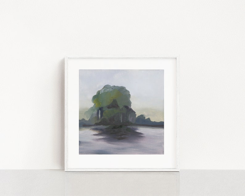 Lake Trees Oil Painting Giclee Art Print Square