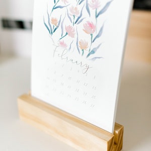 Watercolor floral and landscape 2021 calendar with natural wood block stand image 3