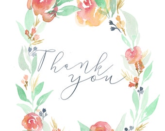 Thank You Note Watercolor Peach Floral