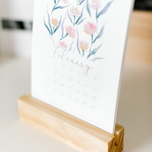 Watercolor floral and landscape 2021 calendar with natural wood block stand image 2