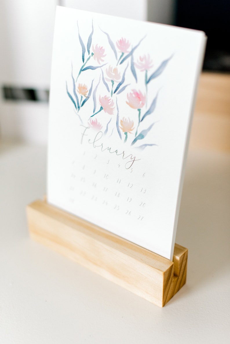 Watercolor floral and landscape 2021 calendar with natural wood block stand image 2