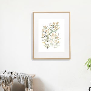 Neutral Floral Watercolor Print Wall Art image 3