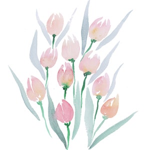 Tulips and Peonies Watercolor art print 5x7 pair image 2