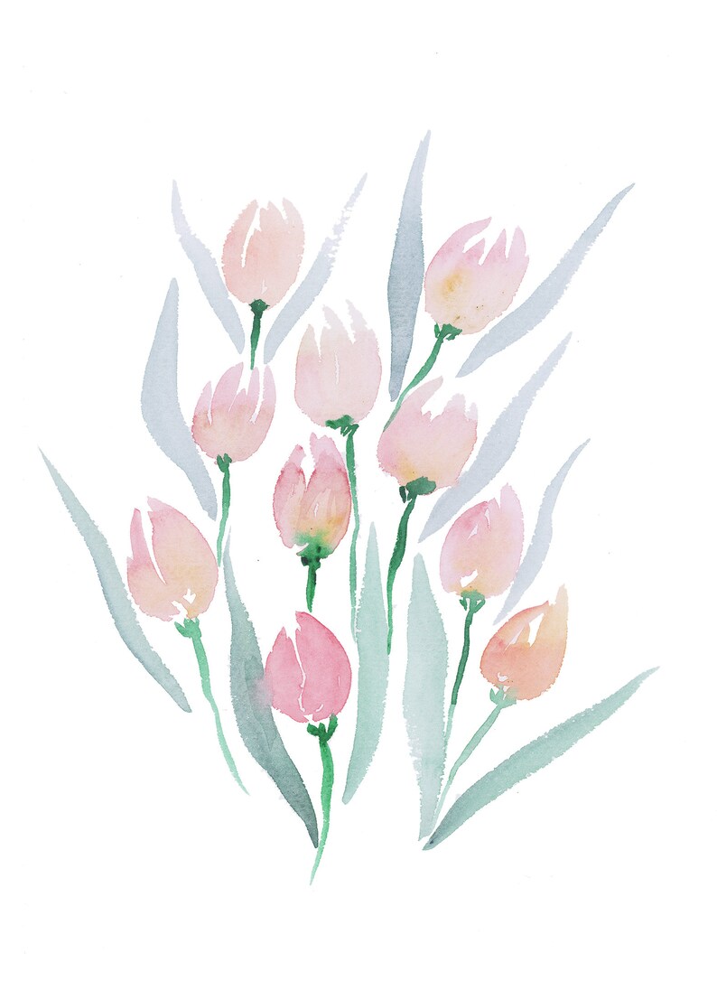 Tulips and Peonies Watercolor art print 5x7 pair image 2