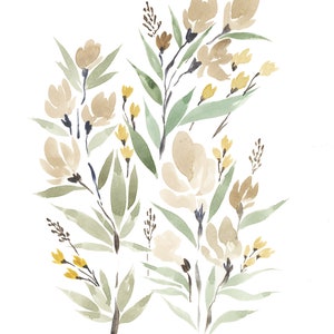 Neutral Floral Watercolor Print Wall Art image 2