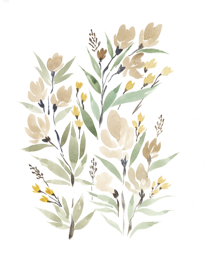 Neutral Floral Watercolor Print Wall Art image 2